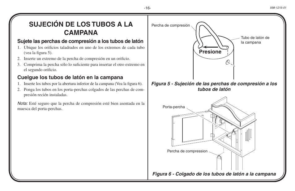 Sujeción de los tubos a la campana | Heath Zenith 598-1215-01 User Manual | Page 16 / 32