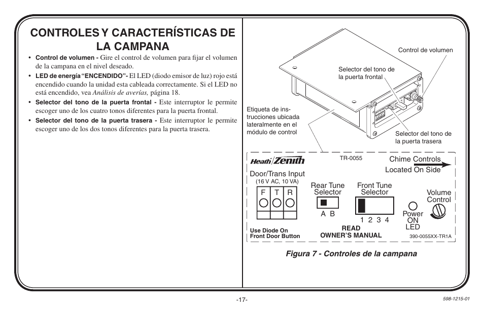 Controles y características de la campana | Heath Zenith 598-1215-01 User Manual | Page 17 / 32