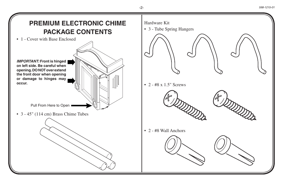 Premium electronic chime package contents | Heath Zenith 598-1215-01 User Manual | Page 2 / 32