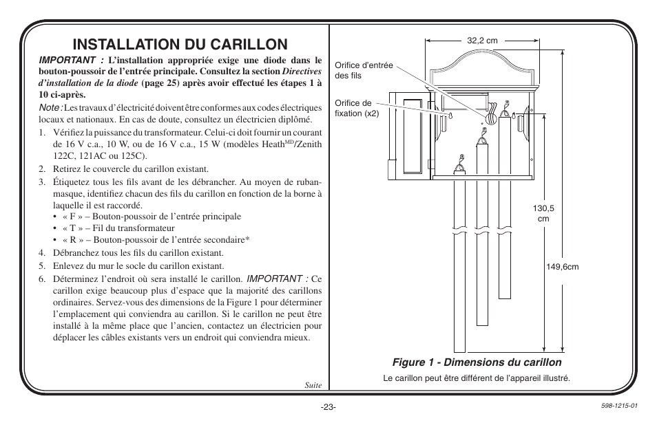 Installation du carillon | Heath Zenith 598-1215-01 User Manual | Page 23 / 32