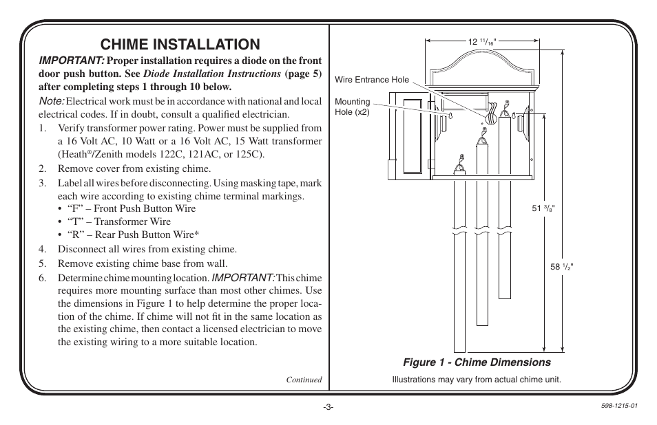 Chime installation, Figure 1 - chime dimensions | Heath Zenith 598-1215-01 User Manual | Page 3 / 32