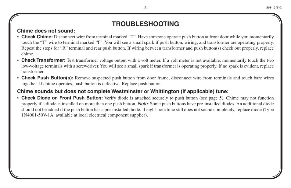 Troubleshooting | Heath Zenith 598-1215-01 User Manual | Page 8 / 32