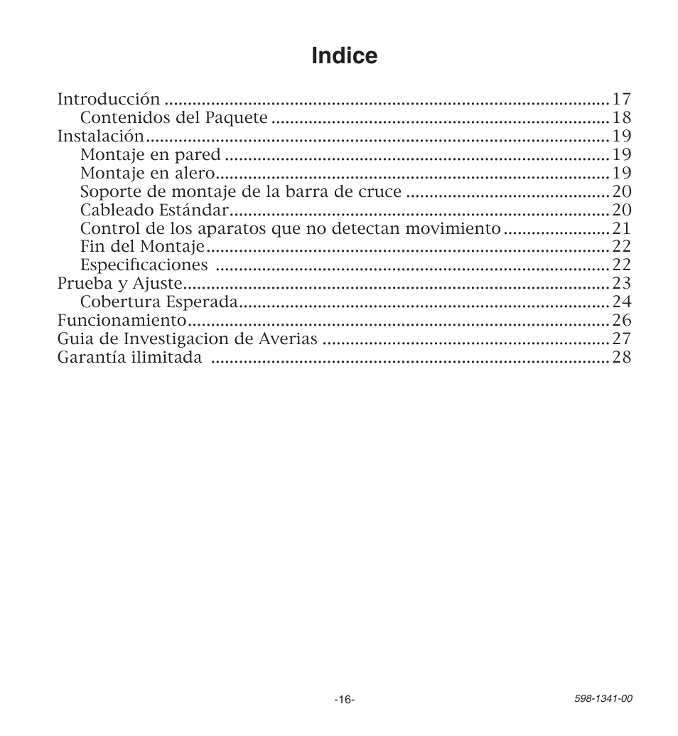 Indice | Heath Zenith Secure Home SH-9250-WH User Manual | Page 16 / 42