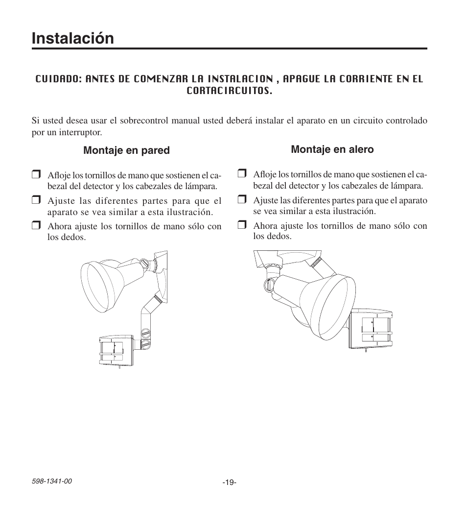 Instalación | Heath Zenith Secure Home SH-9250-WH User Manual | Page 19 / 42