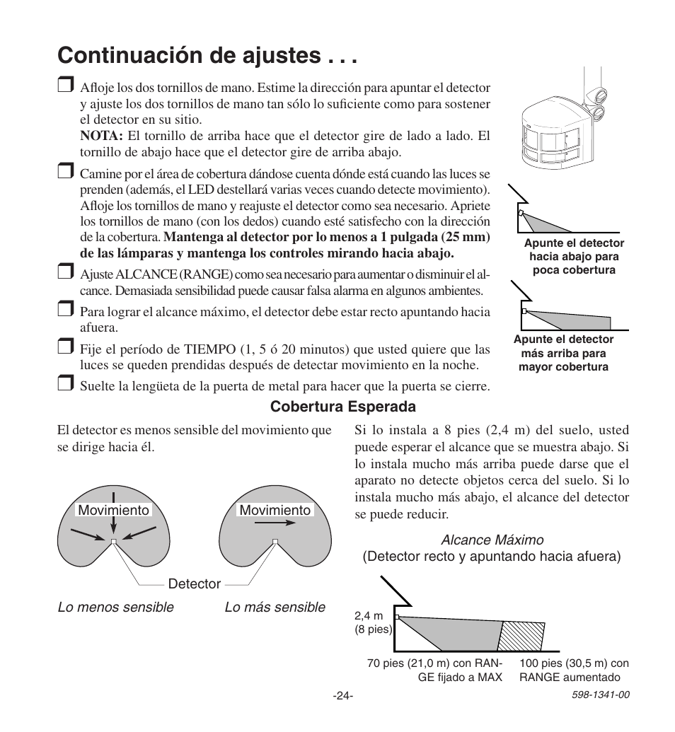 Continuación de ajustes | Heath Zenith Secure Home SH-9250-WH User Manual | Page 24 / 42