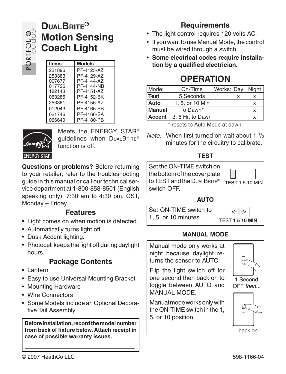 Heath Zenith Dual Brite PF-4125-AZ User Manual | 24 pages