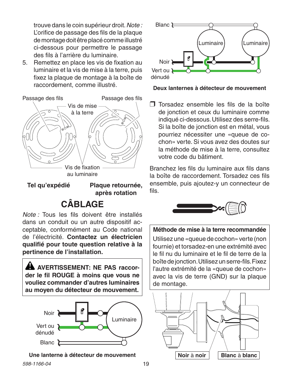 Câblage | Heath Zenith Dual Brite PF-4125-AZ User Manual | Page 19 / 24