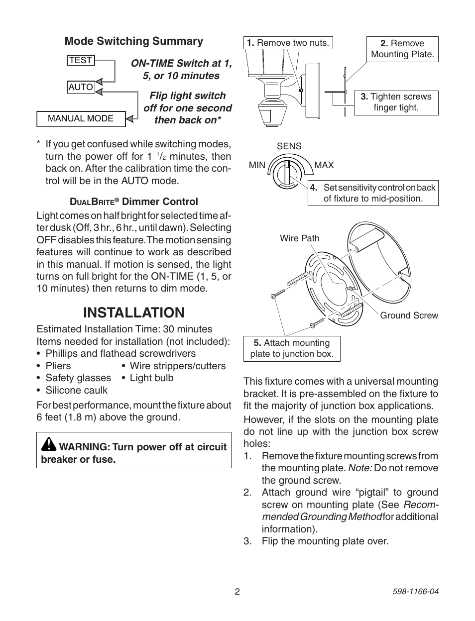 Installation | Heath Zenith Dual Brite PF-4125-AZ User Manual | Page 2 / 24