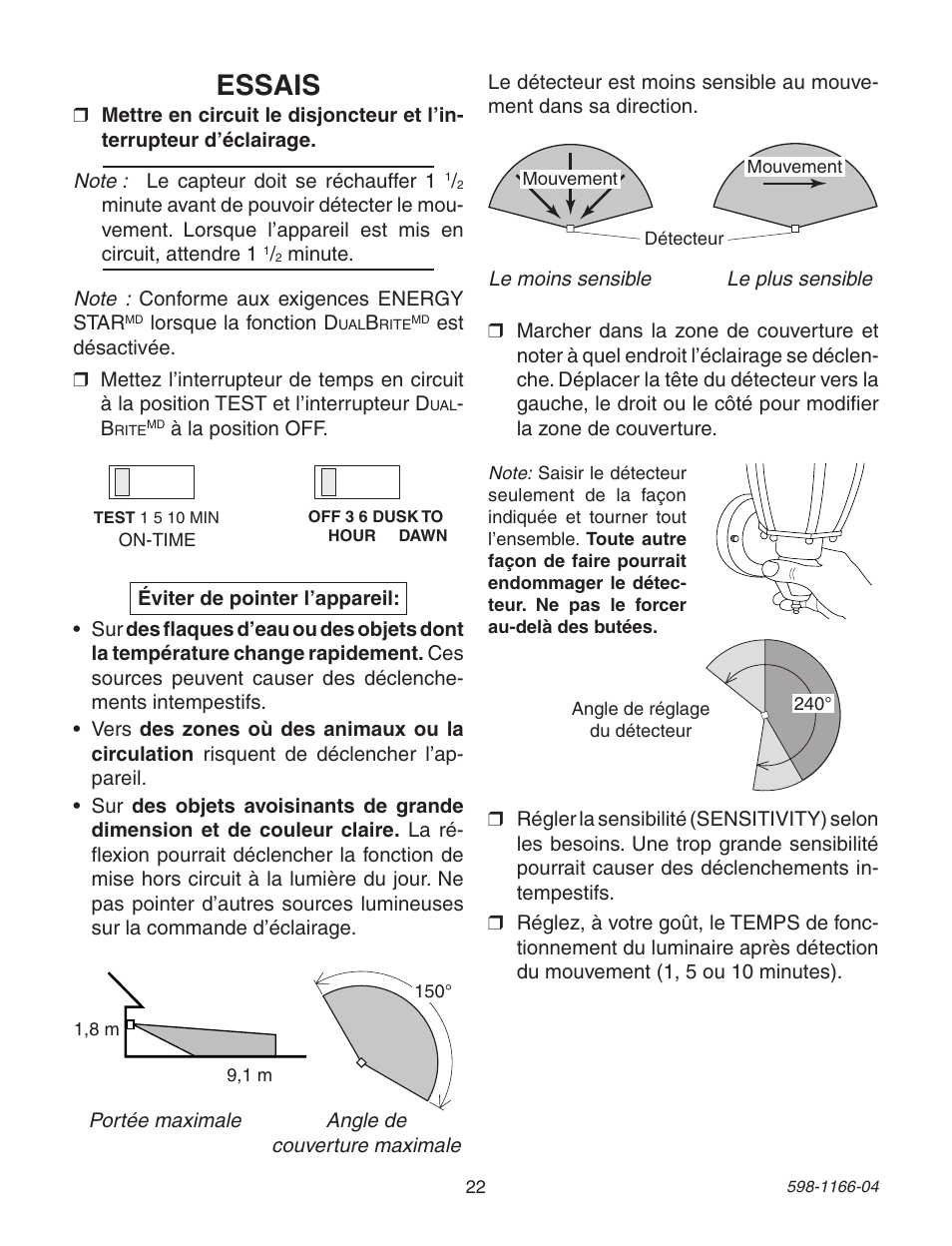 Essais | Heath Zenith Dual Brite PF-4125-AZ User Manual | Page 22 / 24