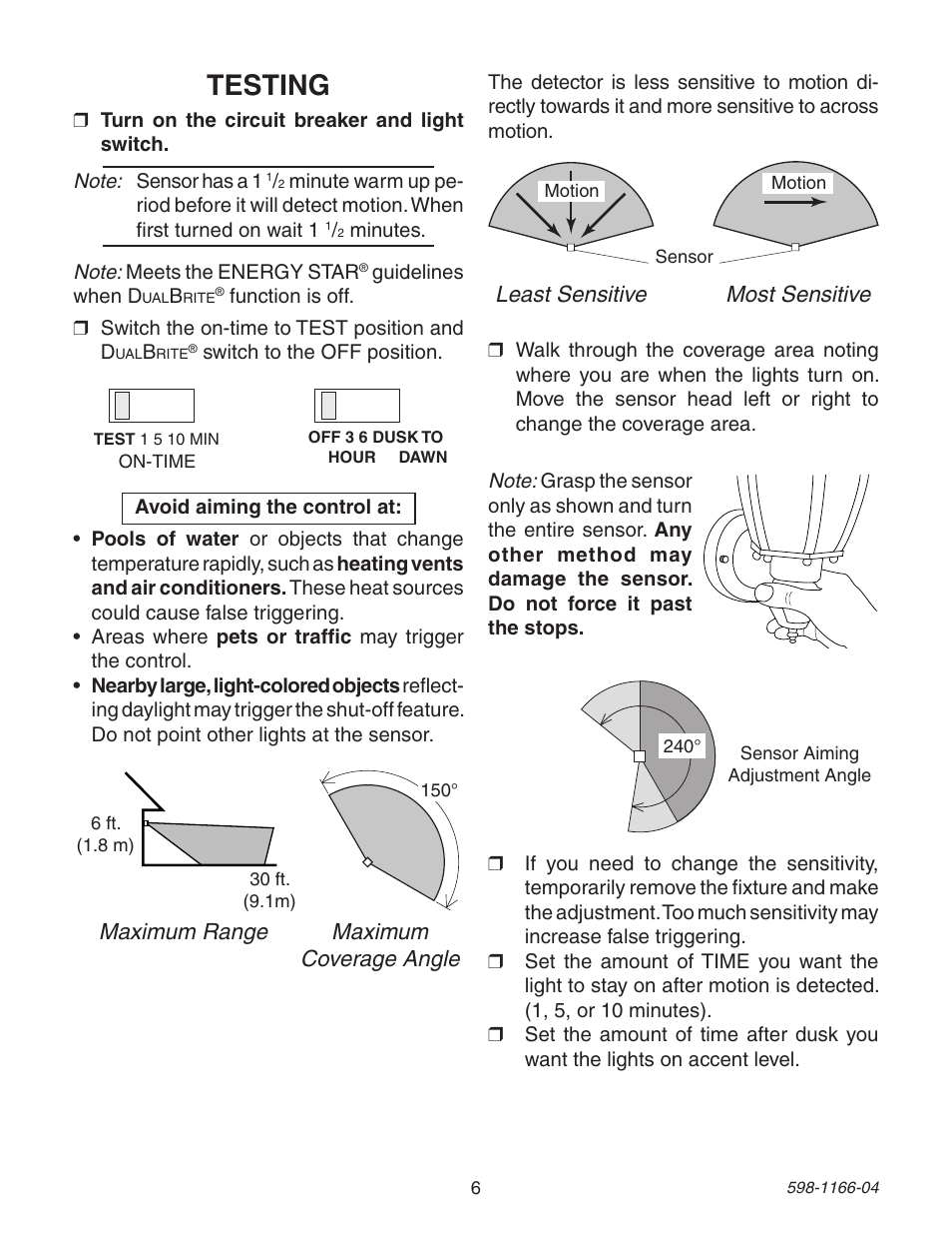 Testing | Heath Zenith Dual Brite PF-4125-AZ User Manual | Page 6 / 24