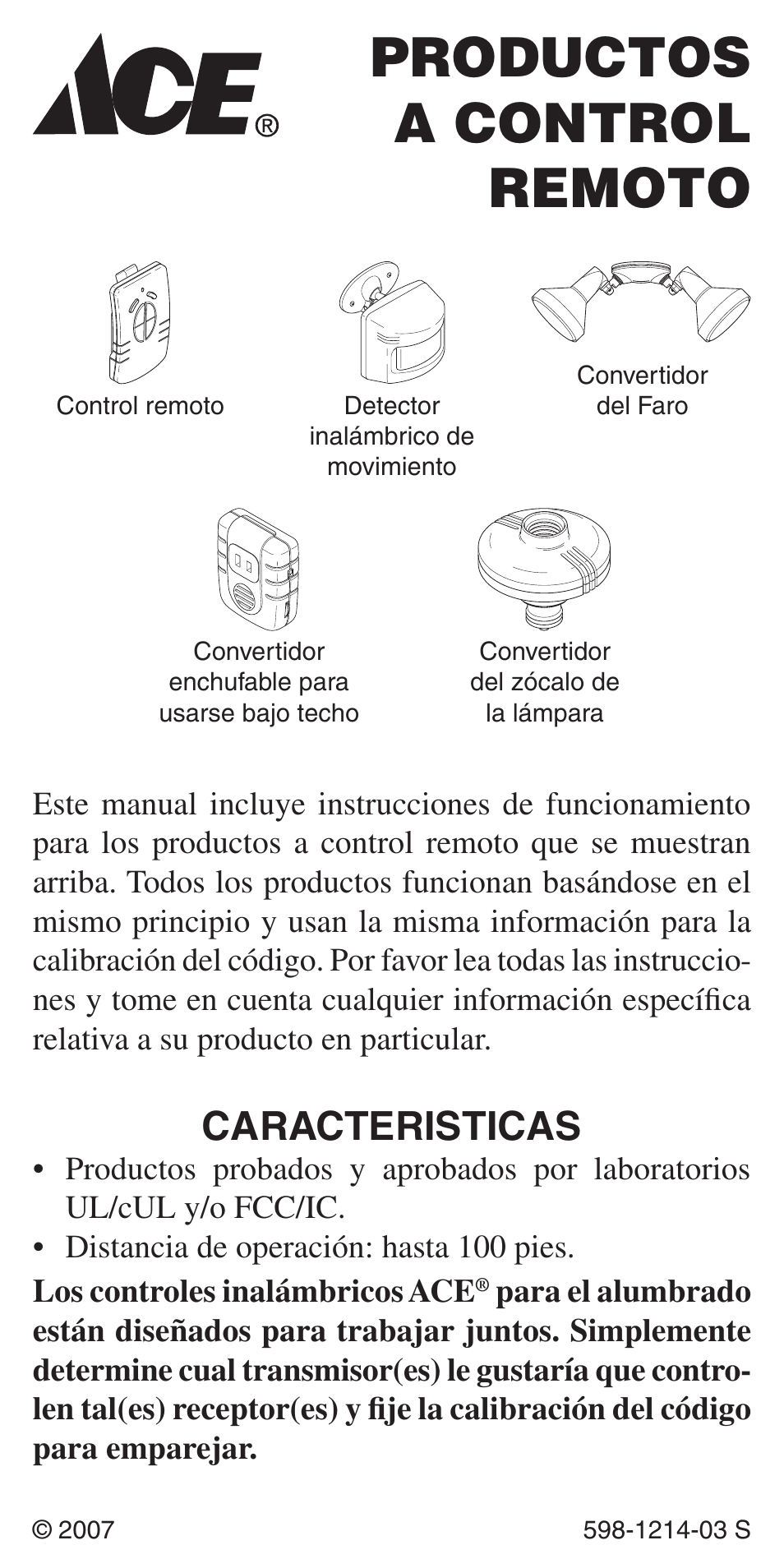 Productos a control remoto, Caracteristicas | Heath Zenith 598-1214-03 User Manual | Page 19 / 36