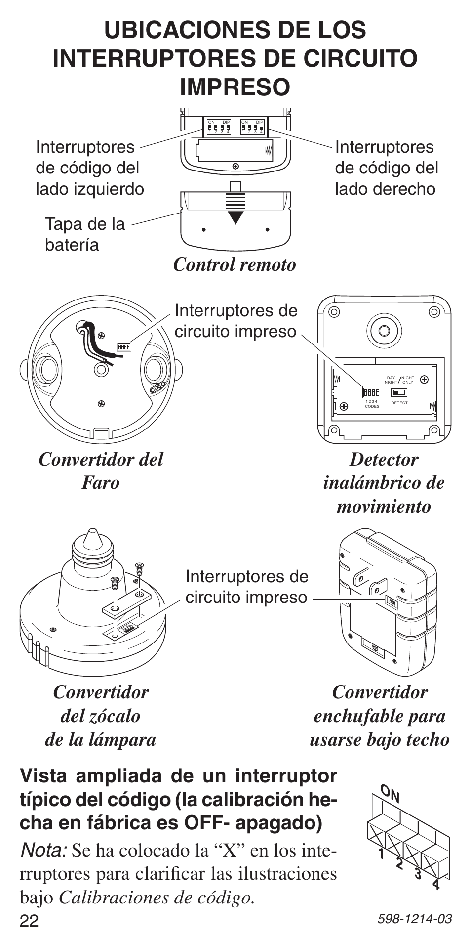 Control remoto, Interruptores de circuito impreso | Heath Zenith 598-1214-03 User Manual | Page 22 / 36