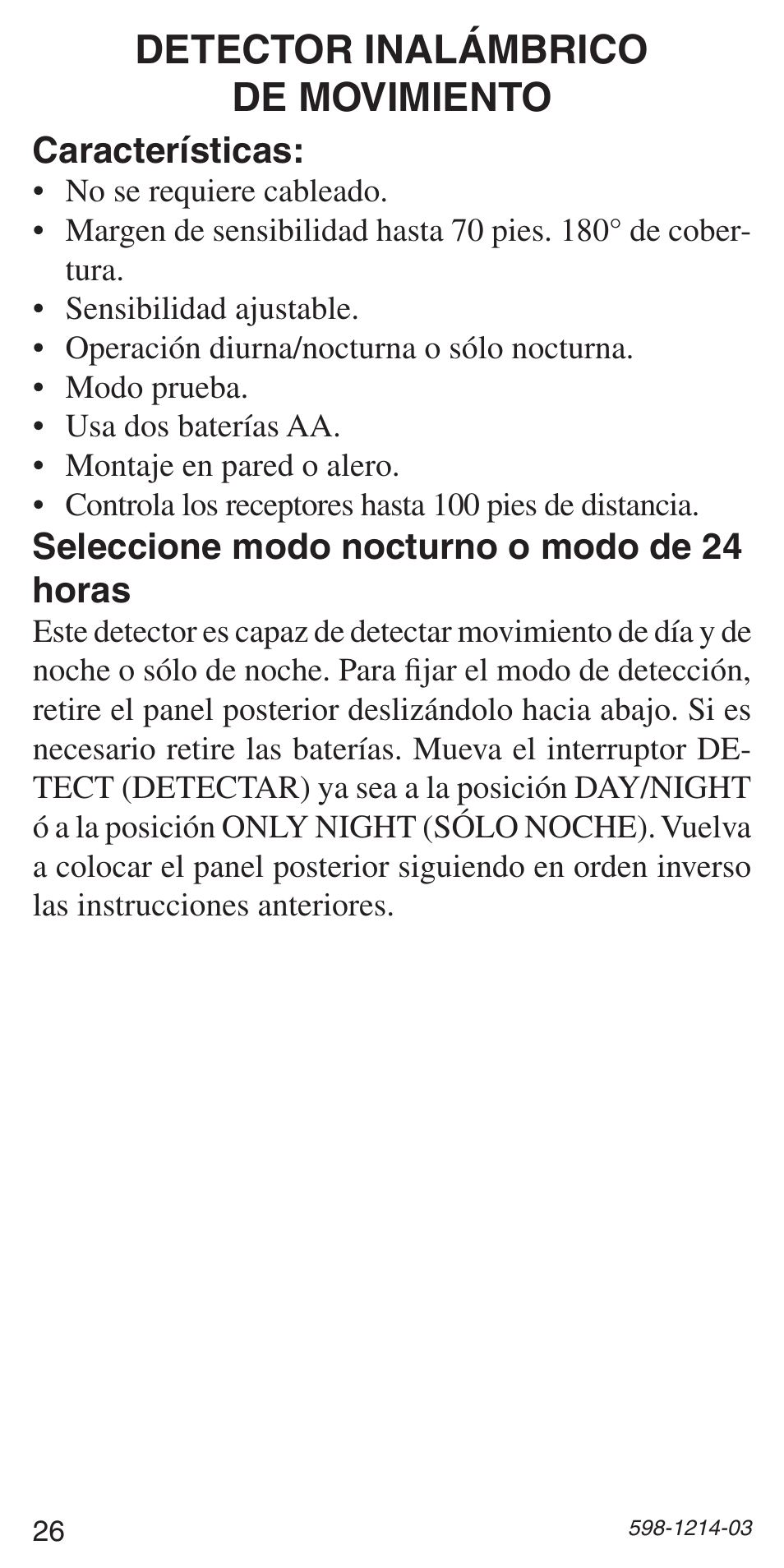 Detector inalámbrico de movimiento | Heath Zenith 598-1214-03 User Manual | Page 26 / 36