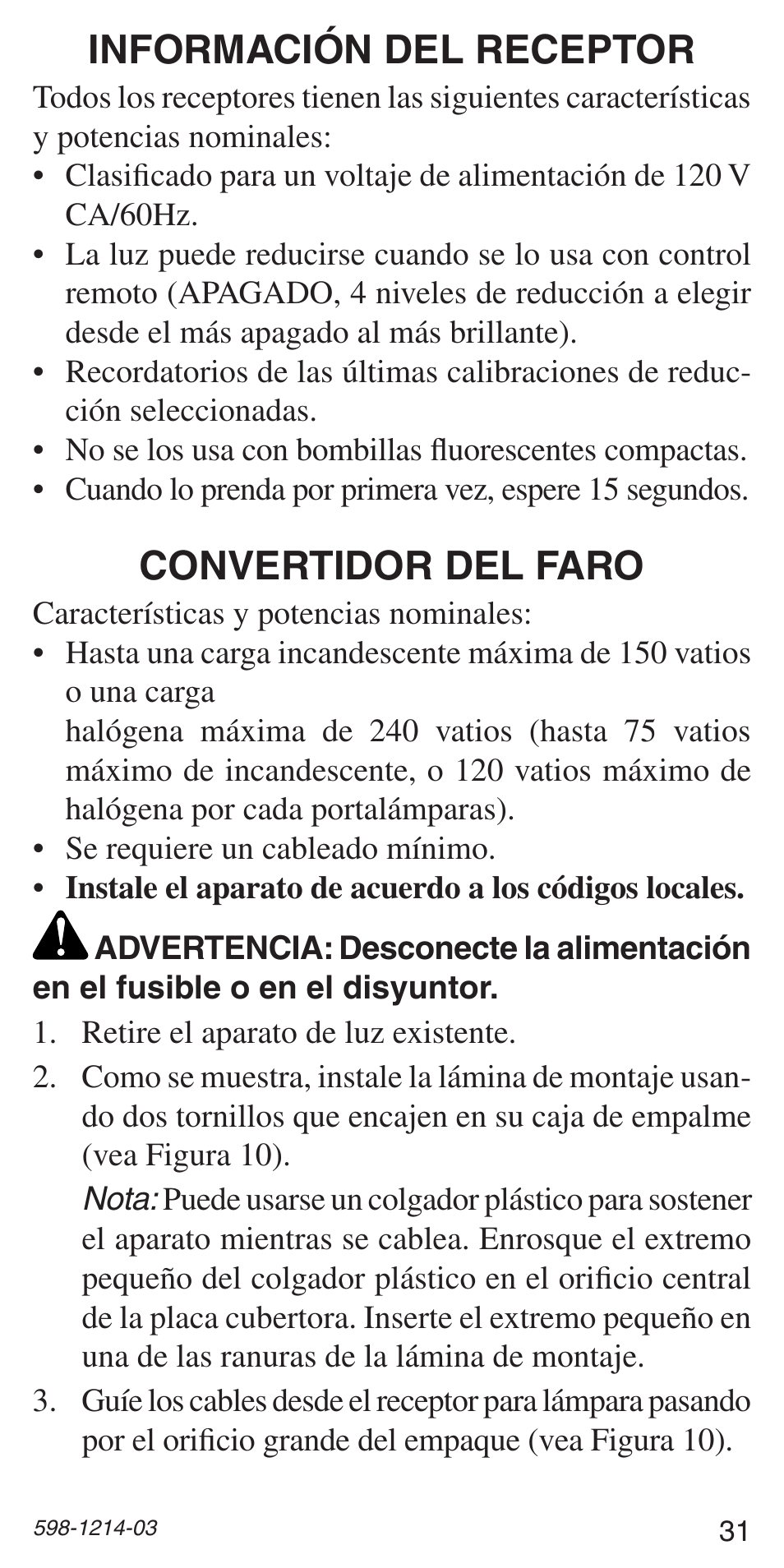 Convertidor del faro, Información del receptor | Heath Zenith 598-1214-03 User Manual | Page 31 / 36