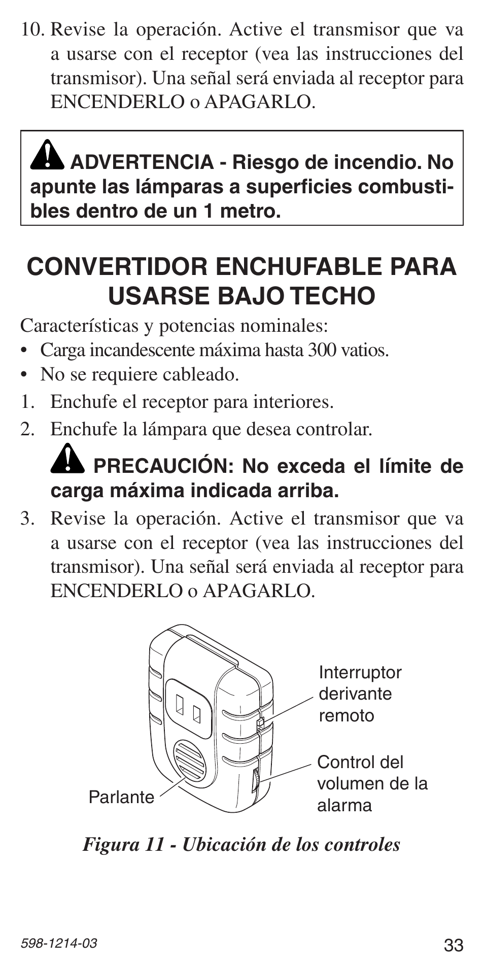 Convertidor enchufable para usarse bajo techo | Heath Zenith 598-1214-03 User Manual | Page 33 / 36