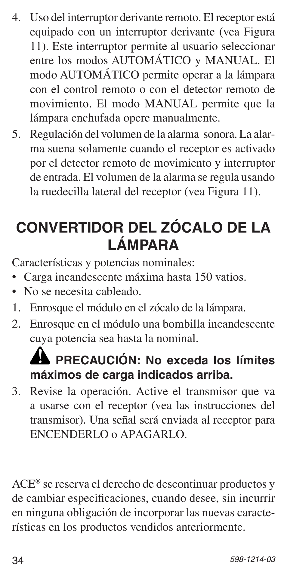 Convertidor del zócalo de la lámpara | Heath Zenith 598-1214-03 User Manual | Page 34 / 36