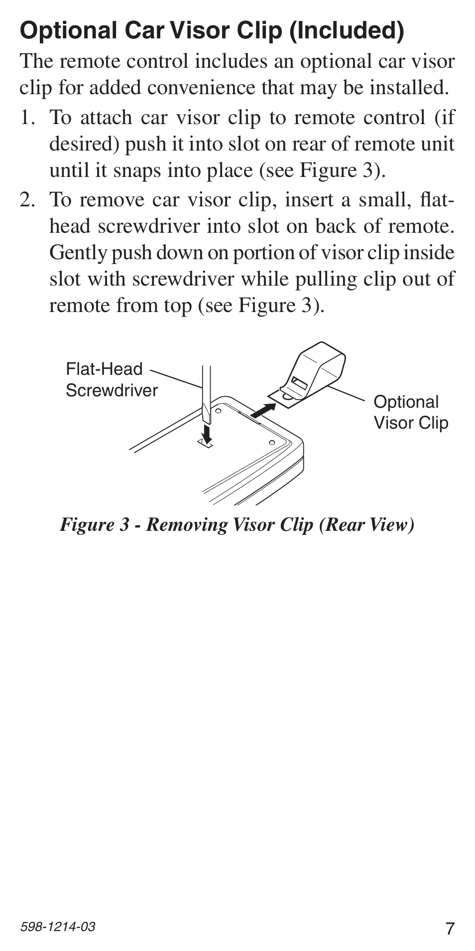 Optional car visor clip (included) | Heath Zenith 598-1214-03 User Manual | Page 7 / 36