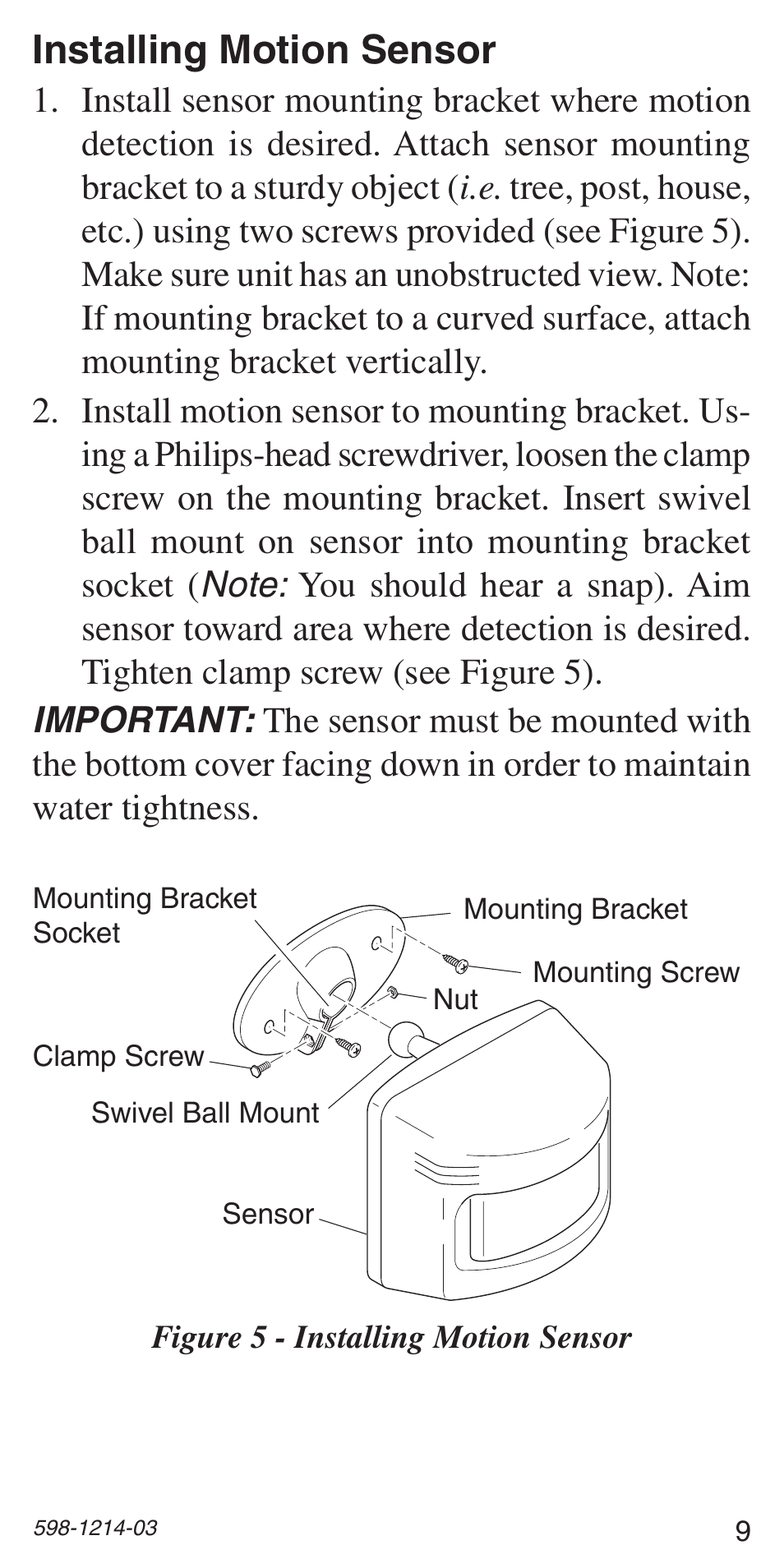 Installing motion sensor | Heath Zenith 598-1214-03 User Manual | Page 9 / 36