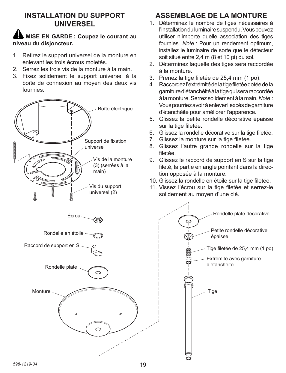 Installation du support universel, Assemblage de la monture | Heath Zenith 4350 User Manual | Page 19 / 24
