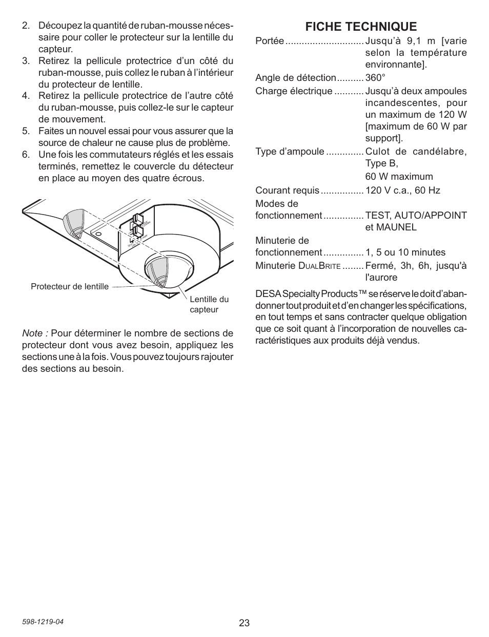 Fiche technique | Heath Zenith 4350 User Manual | Page 23 / 24