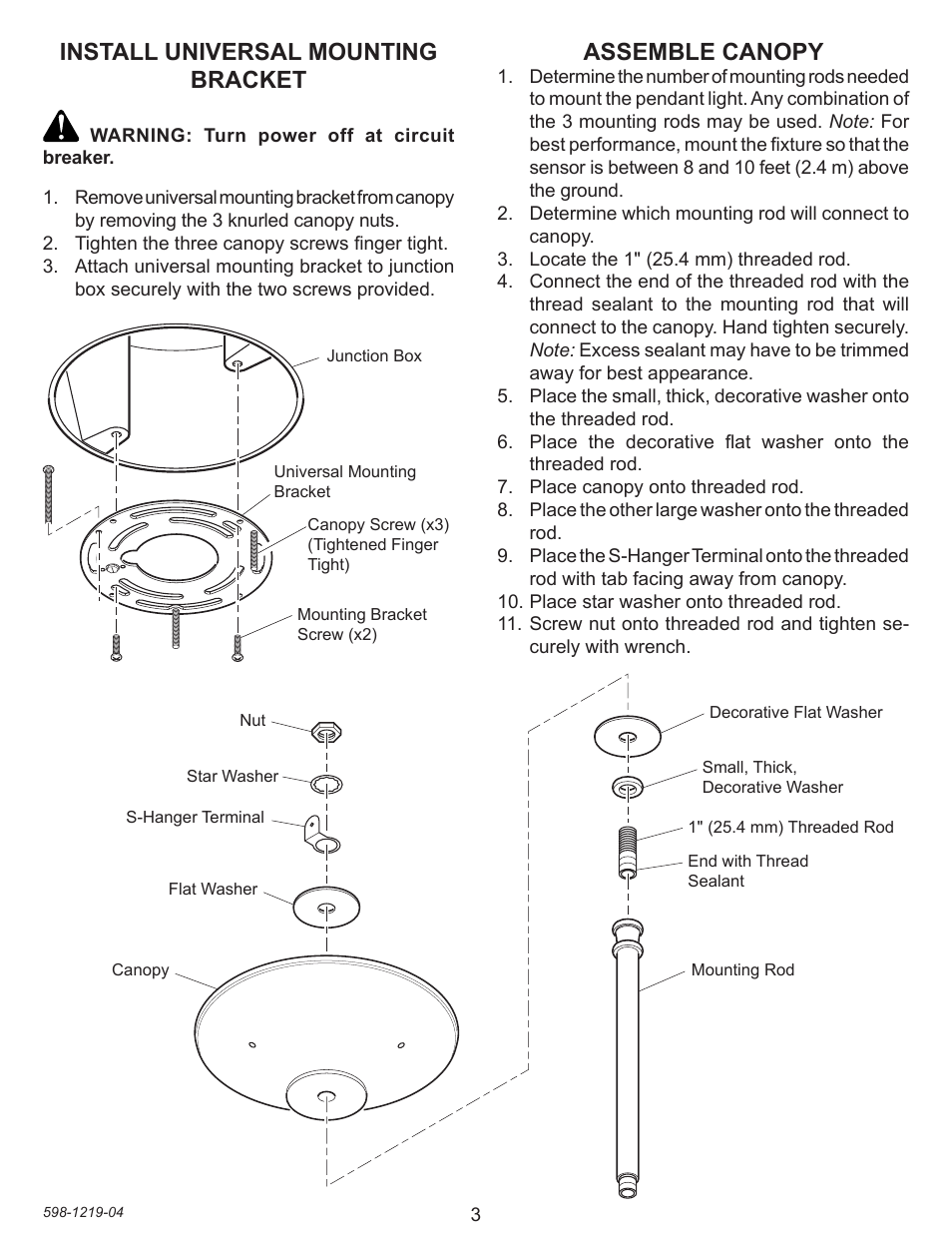 Install universal mounting bracket, Assemble canopy | Heath Zenith 4350 User Manual | Page 3 / 24