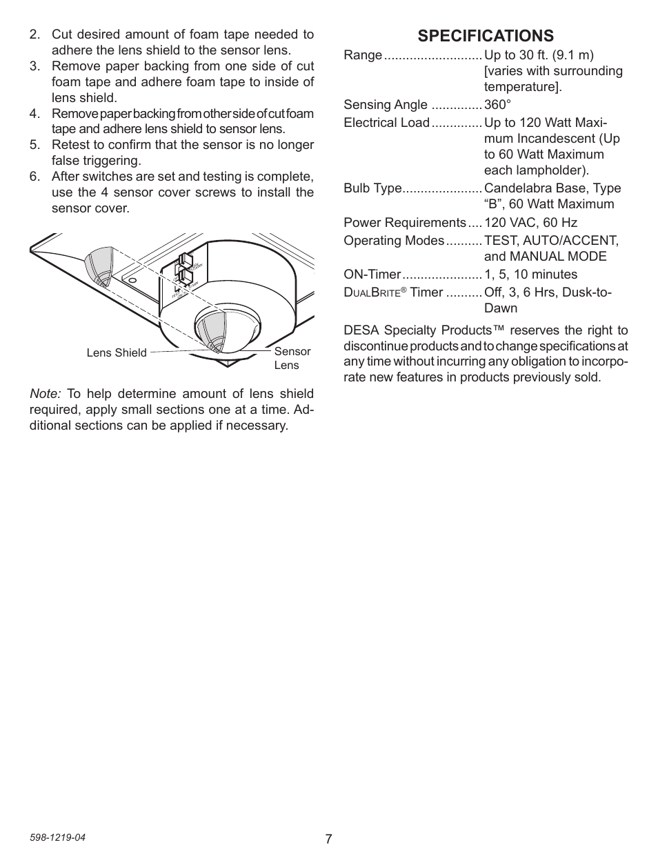 Specifications | Heath Zenith 4350 User Manual | Page 7 / 24