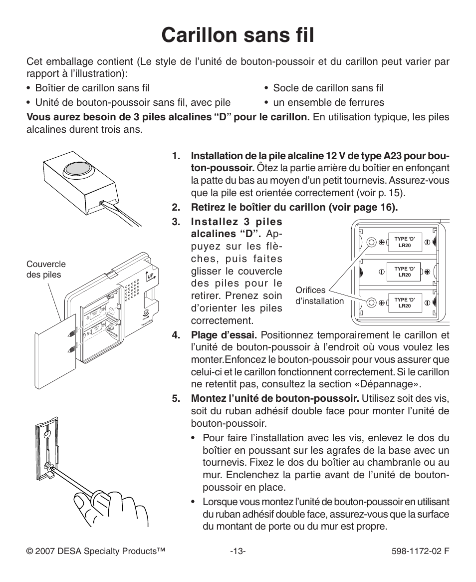 Carillon sans fil | Heath Zenith 598-1172-02 User Manual | Page 13 / 20