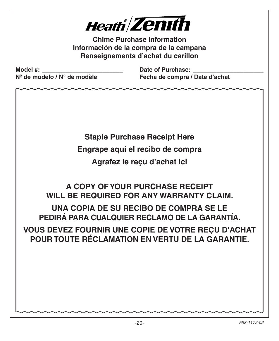 Heath Zenith 598-1172-02 User Manual | Page 20 / 20