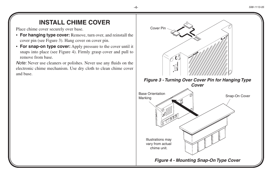 Install chime cover | Heath Zenith Hardwired Electronic Chime 598-1113-05 User Manual | Page 4 / 24