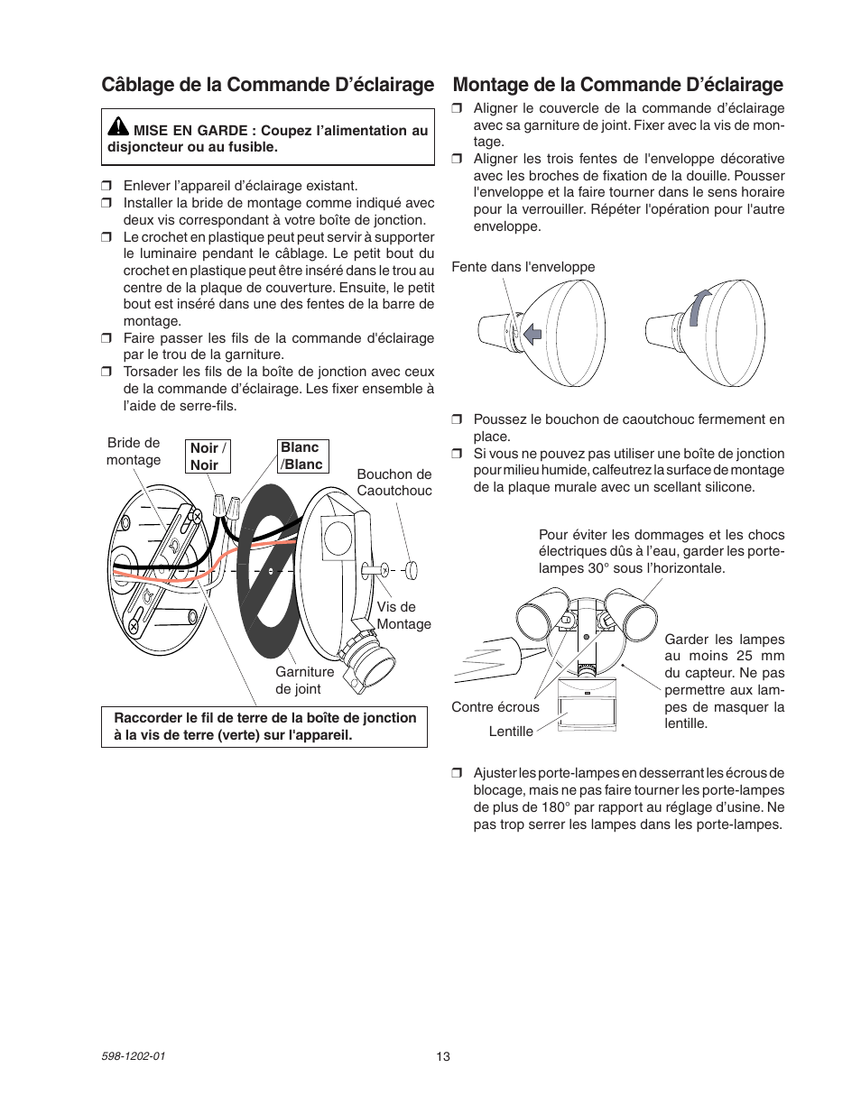Montage de la commande d’éclairage, Câblage de la commande d’éclairage | Heath Zenith 5105 User Manual | Page 13 / 16
