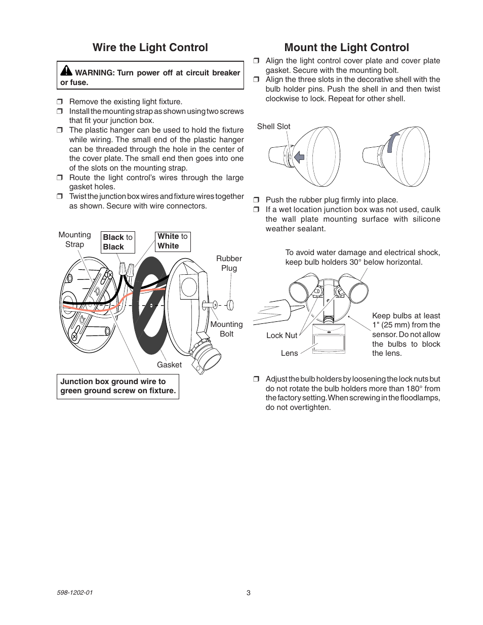 Mount the light control, Wire the light control | Heath Zenith 5105 User Manual | Page 3 / 16