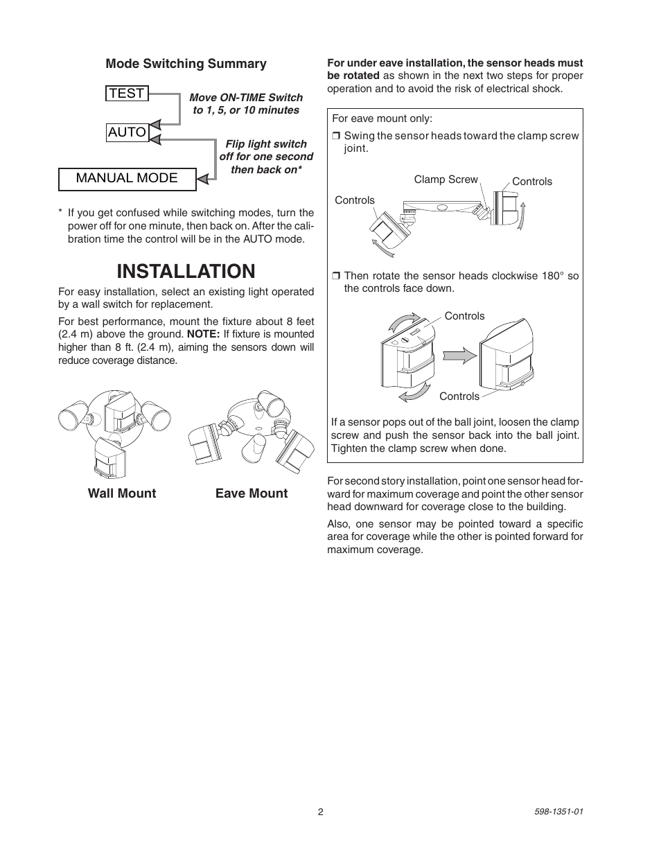 Installation | Heath Zenith MSL360FWPB User Manual | Page 2 / 16