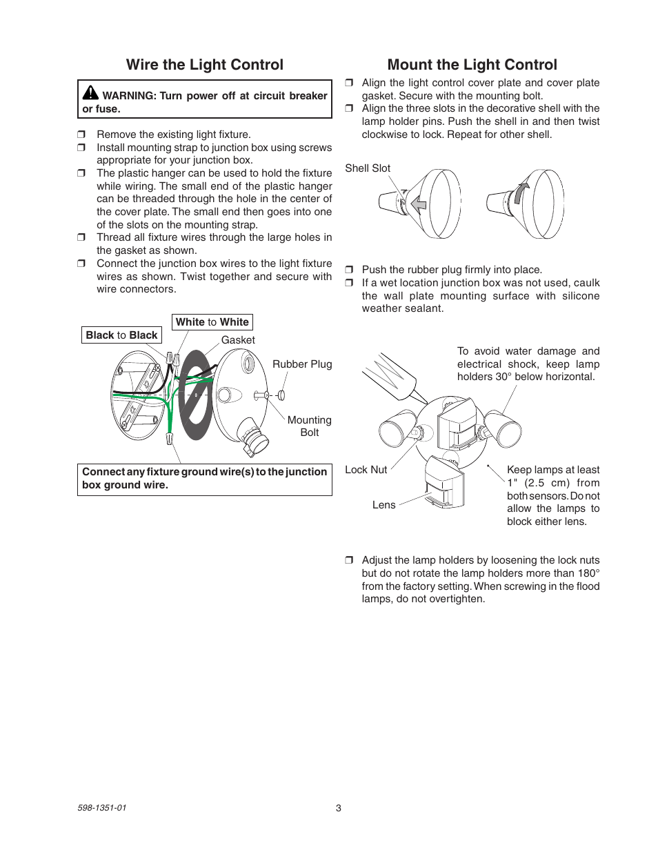 Mount the light control, Wire the light control | Heath Zenith MSL360FWPB User Manual | Page 3 / 16