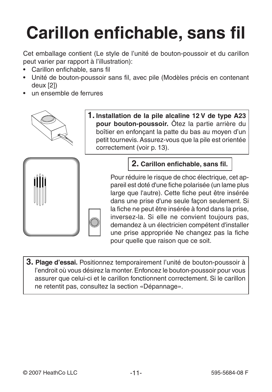 Carillon enfichable, sans fil | Heath Zenith 595-5684-08 User Manual | Page 11 / 16