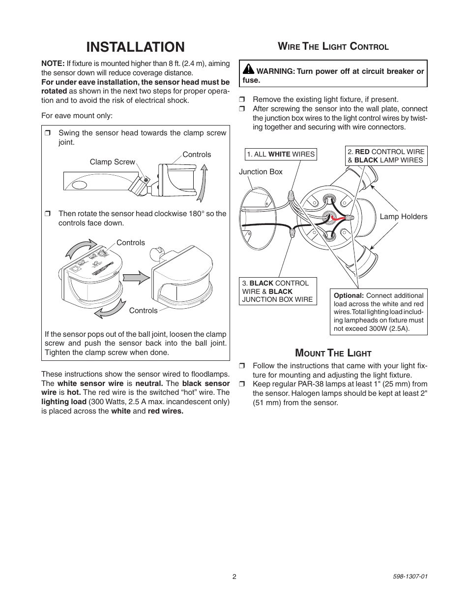 Installation, Ight, Junction box | Ount | Heath Zenith 5716 User Manual | Page 2 / 16