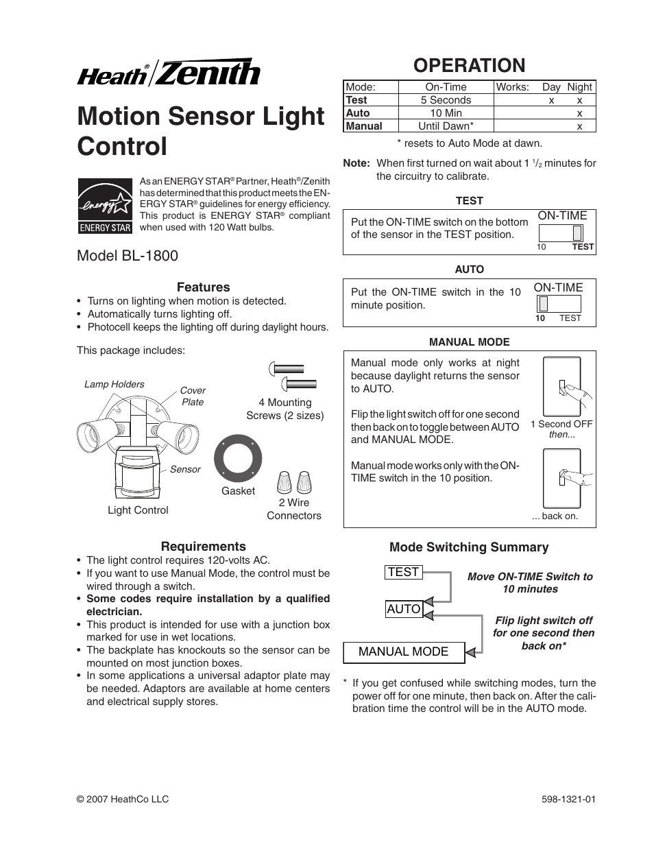 Heath Zenith BL-1800 User Manual | 12 pages