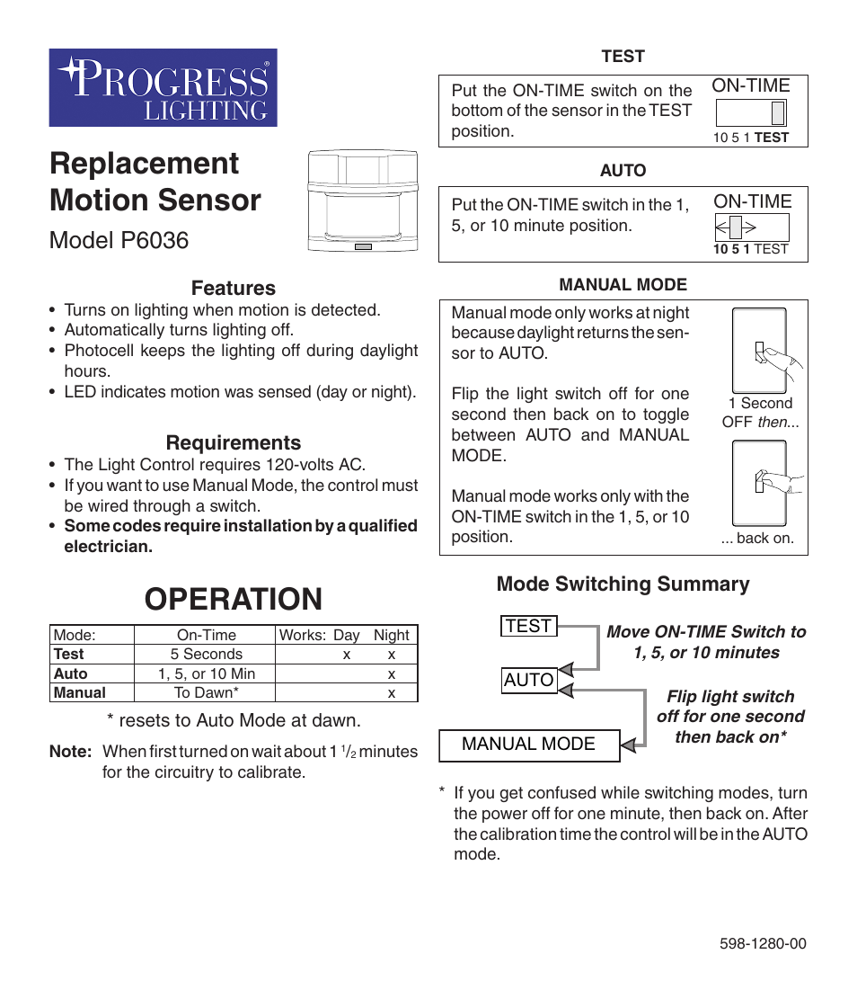 Heath Zenith Replacement Motion Sensor P6036 User Manual | 4 pages