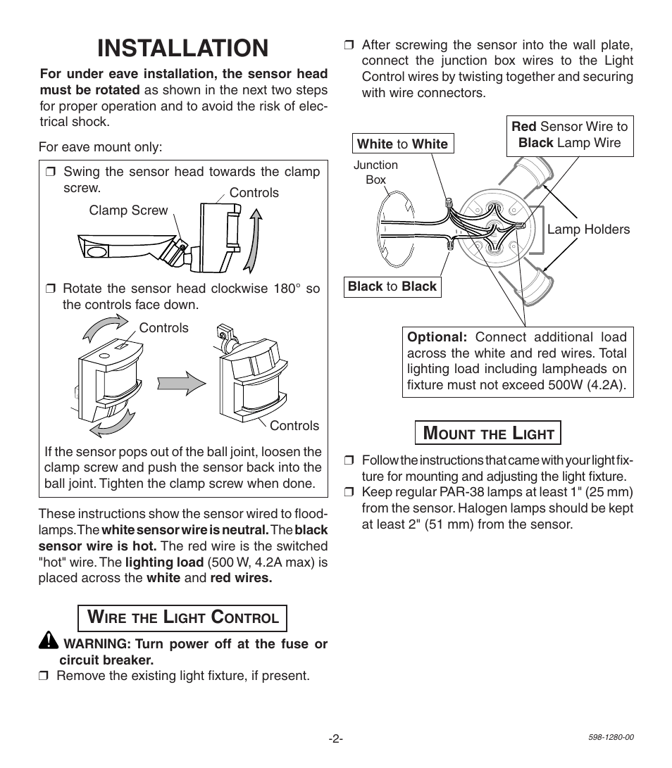 Installation | Heath Zenith Replacement Motion Sensor P6036 User Manual | Page 2 / 4