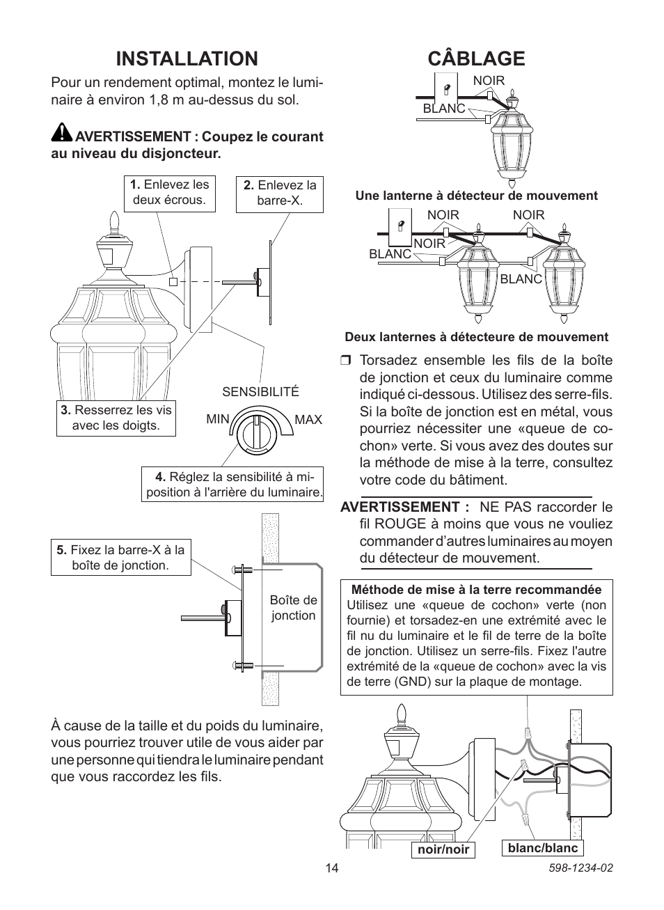 Installation, Câblage | Heath Zenith PF-4290 Series User Manual | Page 14 / 20