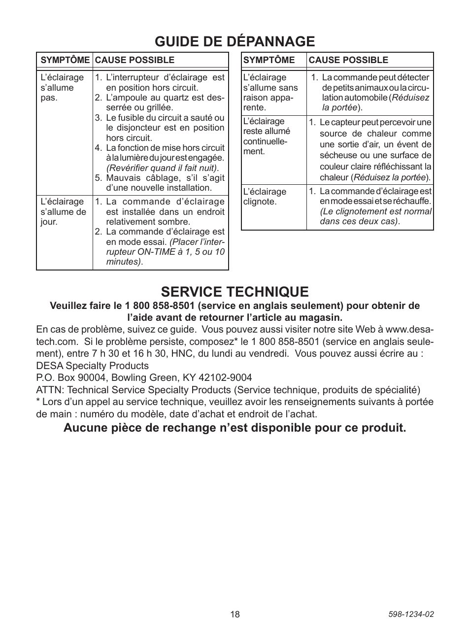 Guide de dépannage service technique | Heath Zenith PF-4290 Series User Manual | Page 18 / 20