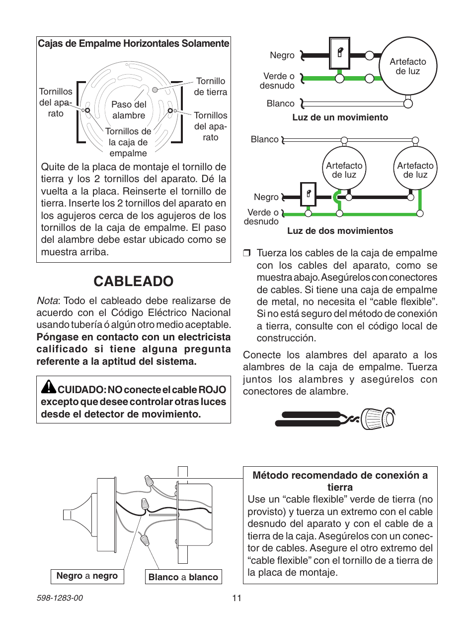 Cableado | Heath Zenith 598-1283-00 User Manual | Page 11 / 24