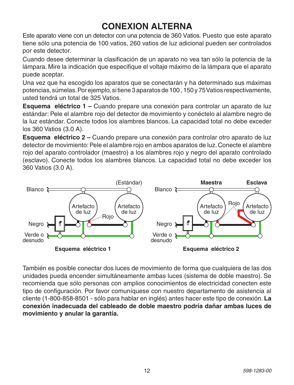 Conexion alterna | Heath Zenith 598-1283-00 User Manual | Page 12 / 24