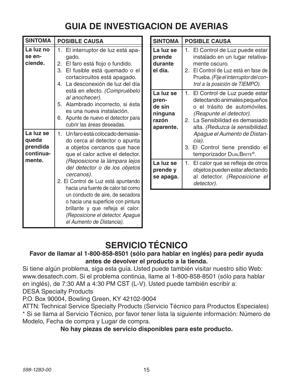 Guia de investigacion de averias servicio técnico | Heath Zenith 598-1283-00 User Manual | Page 15 / 24