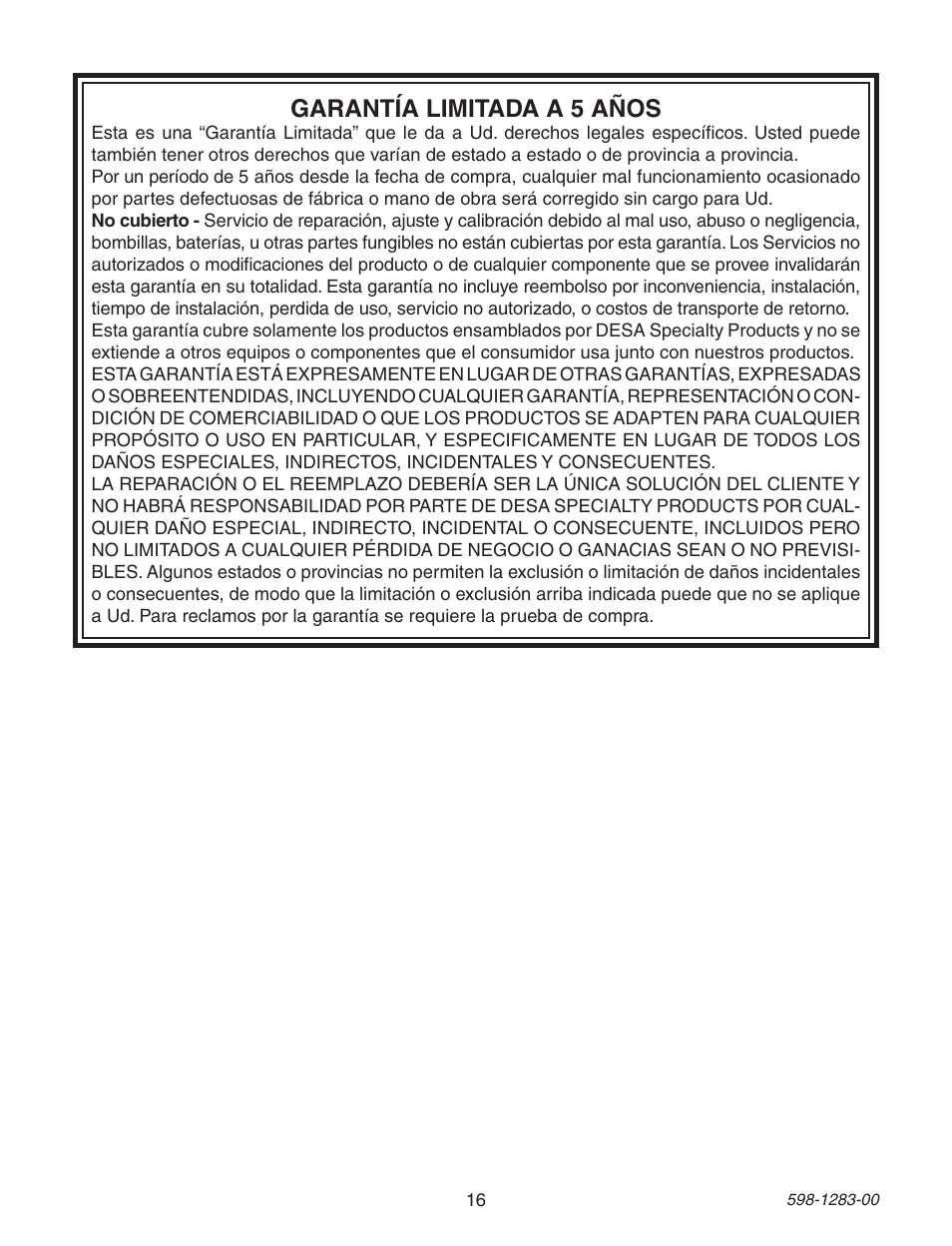 Garantía limitada a 5 años | Heath Zenith 598-1283-00 User Manual | Page 16 / 24