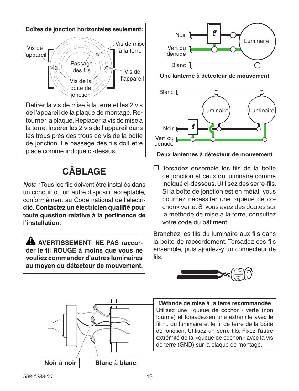 Câblage | Heath Zenith 598-1283-00 User Manual | Page 19 / 24
