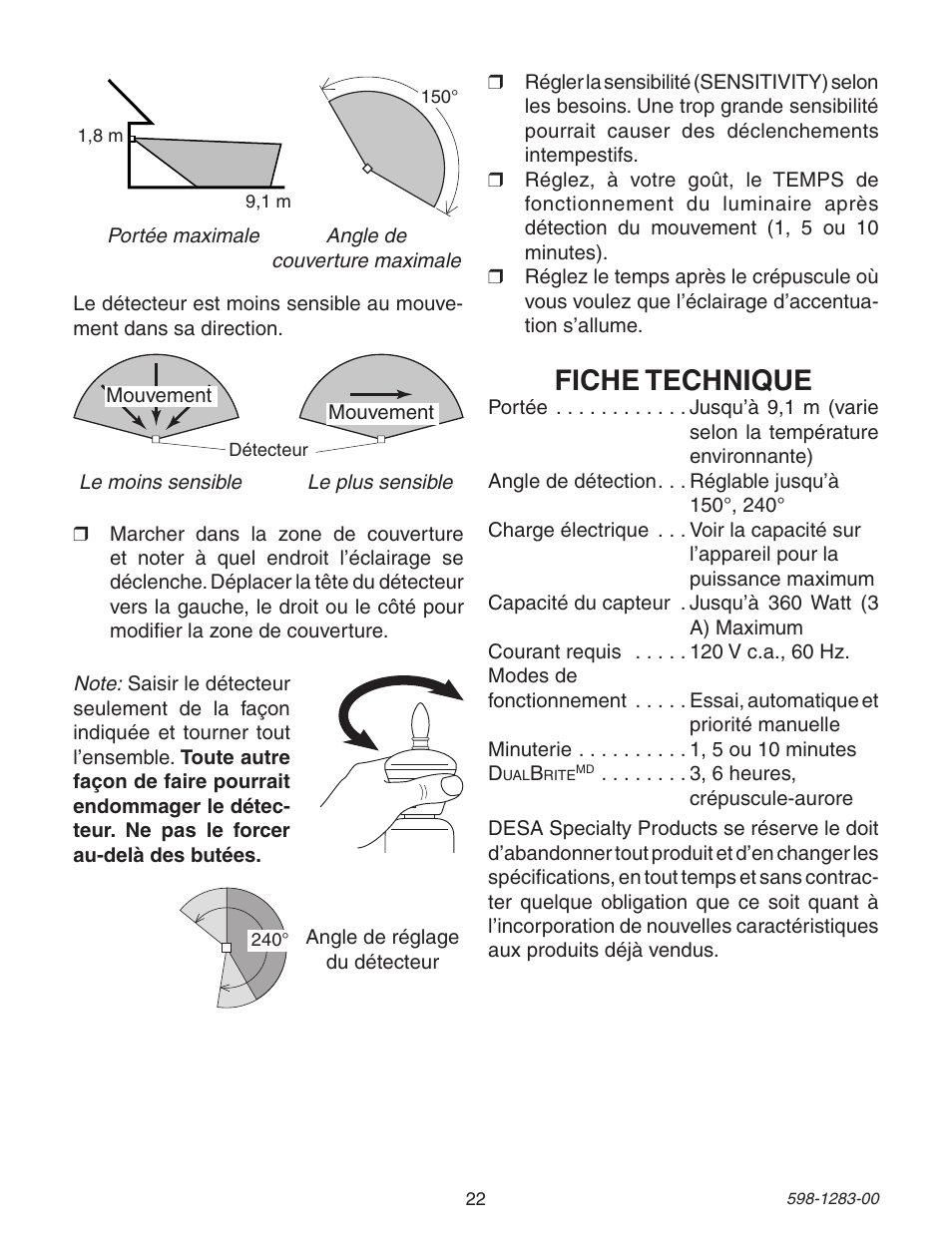 Fiche technique | Heath Zenith 598-1283-00 User Manual | Page 22 / 24