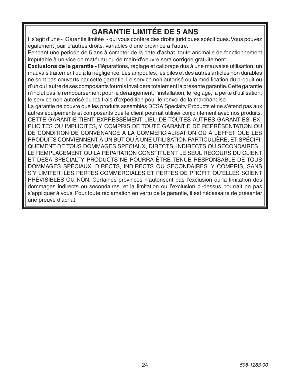 Garantie limitée de 5 ans | Heath Zenith 598-1283-00 User Manual | Page 24 / 24