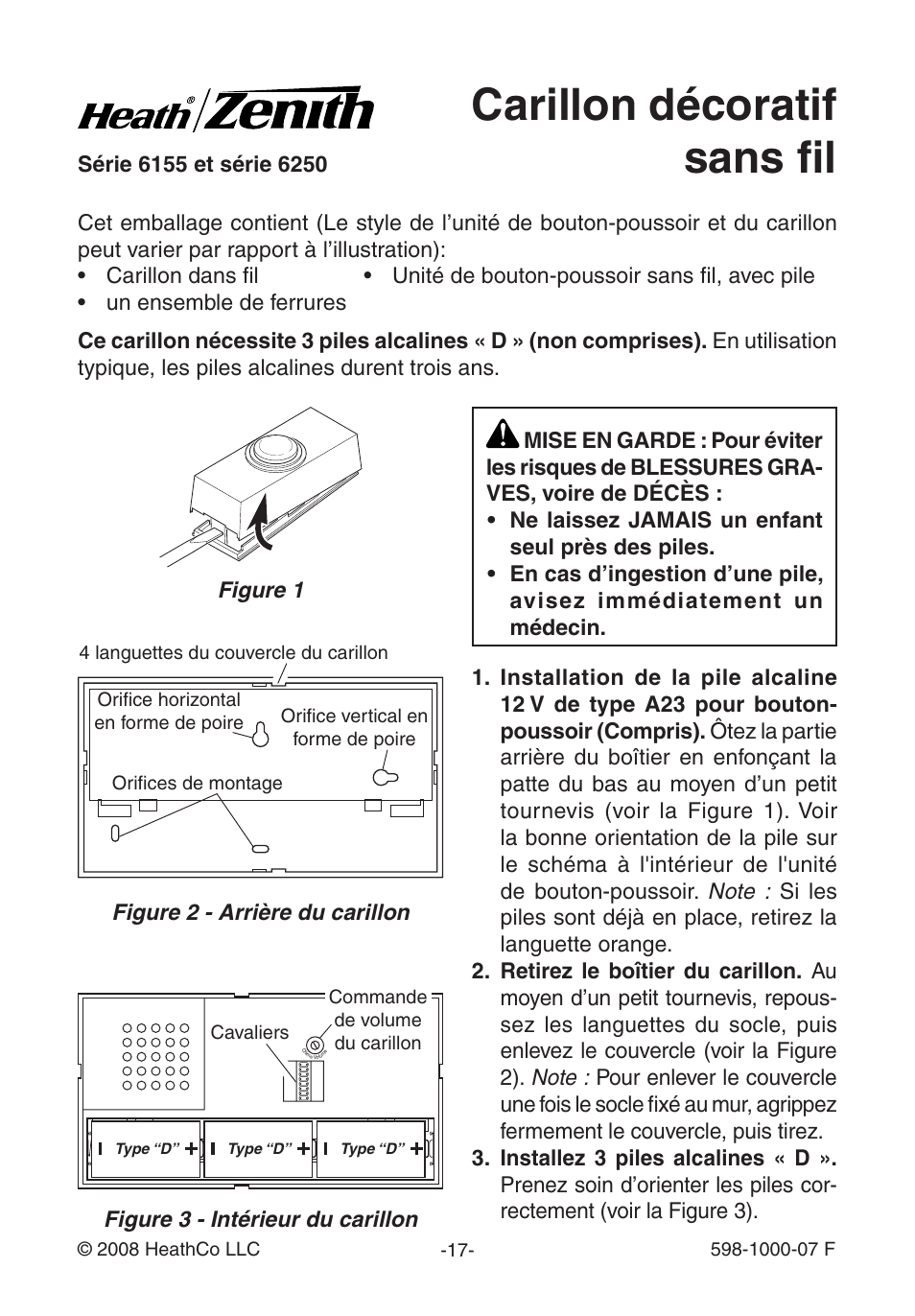 Carillon décoratif sans fil | Heath Zenith Decorative Wireless Chime 598-1000-07 User Manual | Page 17 / 24