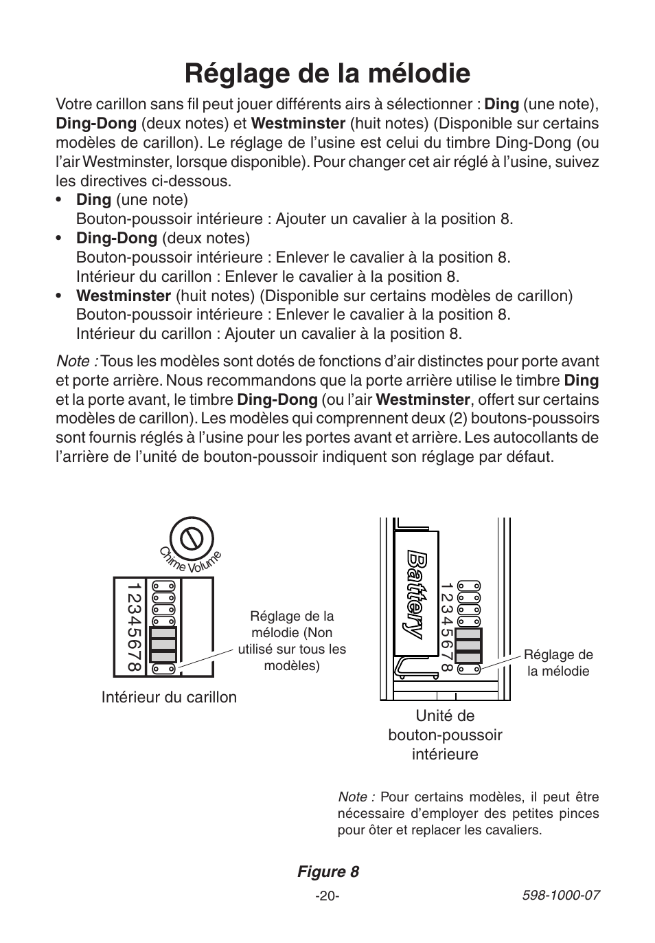 Réglage de la mélodie | Heath Zenith Decorative Wireless Chime 598-1000-07 User Manual | Page 20 / 24