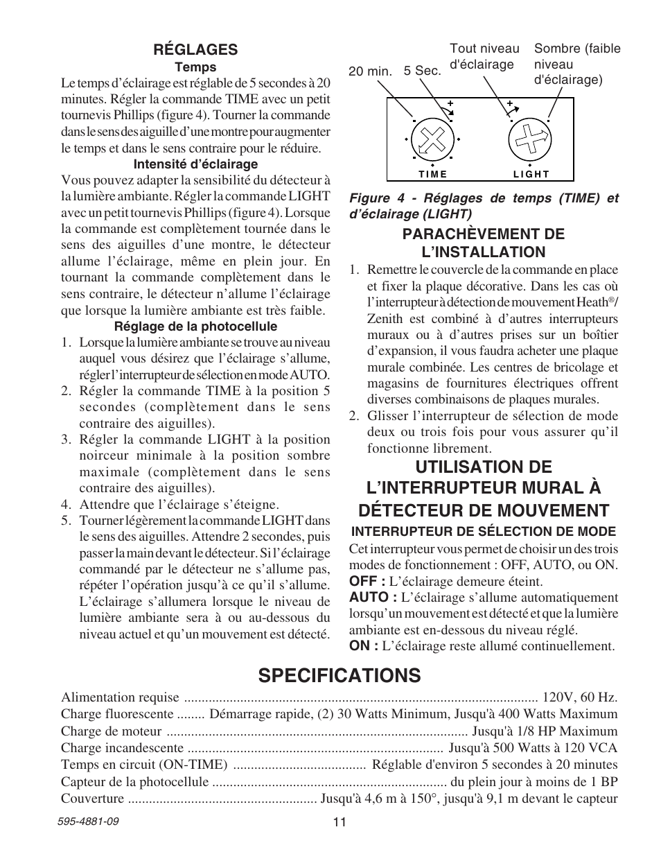 Specifications | Heath Zenith SL-6105 User Manual | Page 11 / 12